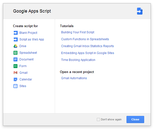 Google Apps Script: New Project