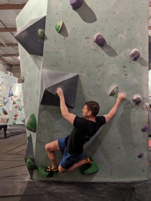 Indoor climber at Seattle Bouldering Project